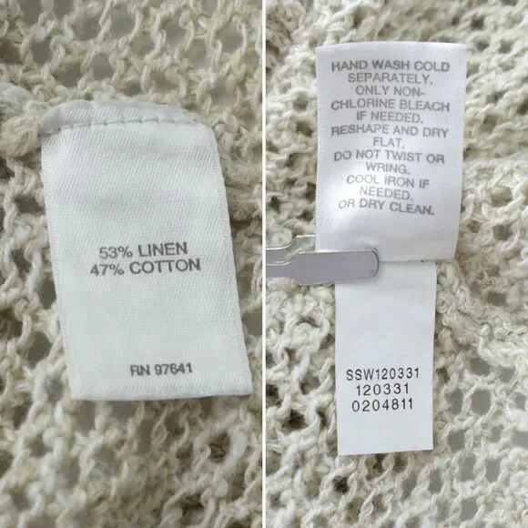 J Jill Size L Linen Blend Open Knit Sweater 3/4 Sleeve Pullover Cream - Picture 9 of 9